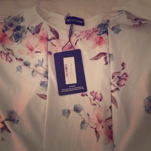 blue floral cape detail Frill Hem dress